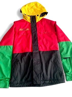 Burton Kids Colorblocked Hooded Rain Jacket in Red, Green, Black, Yellow